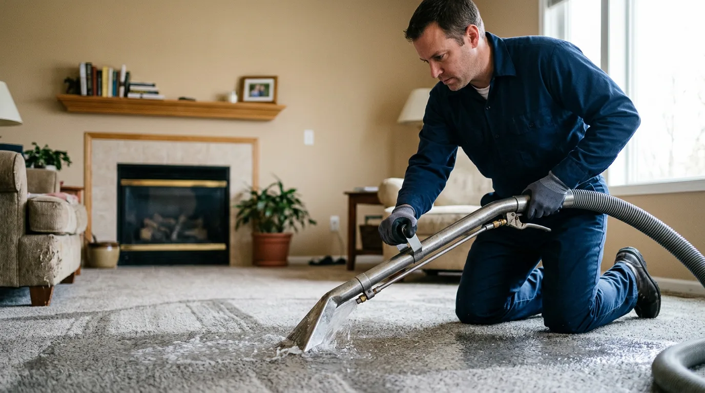Water damage restoration technician working near Collison, IL
